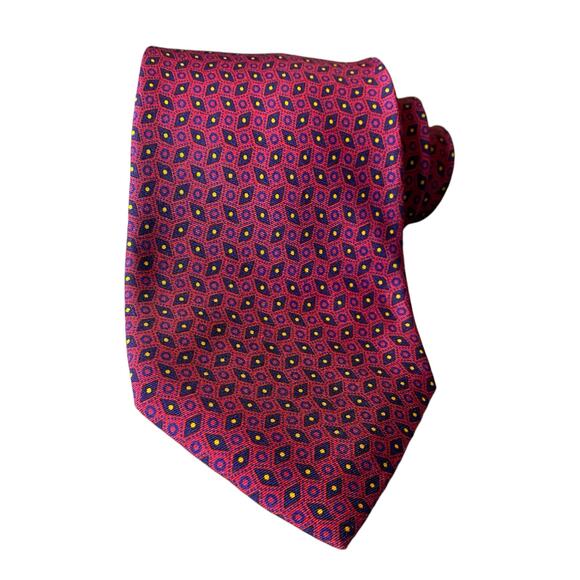 Balenciaga 100% Silk Necktie LUXURY Made in Italy Red with Blue Geometric Tie - Picture 12 of 16